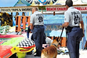 Strandpolitie y Unidad K-9 a tene control banda di laman