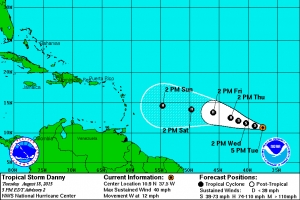 Tormenta tropical Danny pronostica pa bira horcan diahuebs