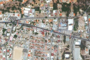 Ceramento di caminda y desviacion di trafico riba caminda Oranjestad, Cumana pa Sta Cruz