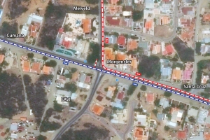 Ceramento di caminda y desviacion di trafico riba caminda Oranjestad, Cumana pa Sta Cruz