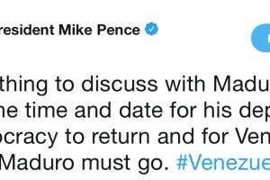 Pence: Unico cos pa discuti cu Maduro ta su salida di Venezuela!