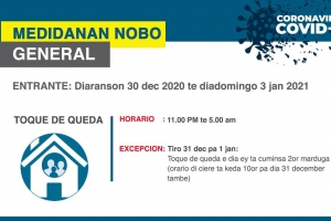 Gobierno ta re-introduci Toque de Queda entrante diaranson