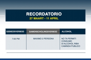 Toque de Queda ta bira mas tempran diasabra y scolnan ta cera dialuna