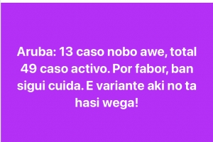 Di 4 caso pa dia, Aruba a raporta 13 caso positivo di Covid19 awe so!