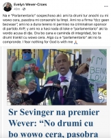 Premier Wever na Benny Sevinger: “Ami ta drumi tur anochi cu mi wowo cera pasobra mi consenshi ta limpi”