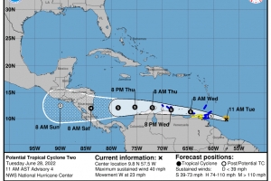 NHC: Aruba y Corsou ta bou di un Tropical Storm Warning