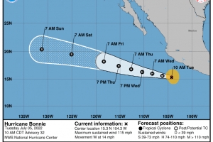 Bonnie a keda na bida te bira horcan di categoria 3 awor, den oceano Pacifico