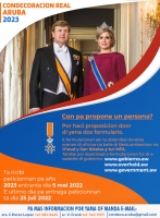 Recordatorio oportunidad pa entrega proposicionnan pa Condecoracion Real 2023 - Deadline ta 25di juli 2022 