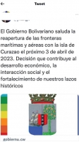 Frontera maritimo y aereo entre Venezuela y Corsou ta habri na april proximo