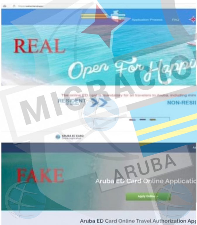 Imigracion cu alerta pa website falso di Aruba su Online ED Card 1