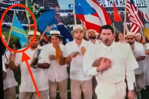 Bandera di Aruba a luci durante half time show di Bad Bunny na Superbowl