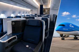 Stoelnan di Business Class no por wordo usa den Airbus A350 nobo di KLM