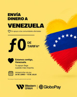 GloboPay facilita el envío de remesas a Venezuela con tarifa  ƒ0 de transferencia.