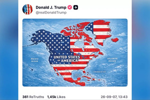 Trump shares map showing U.S. flag across much of North America and Caribbean
